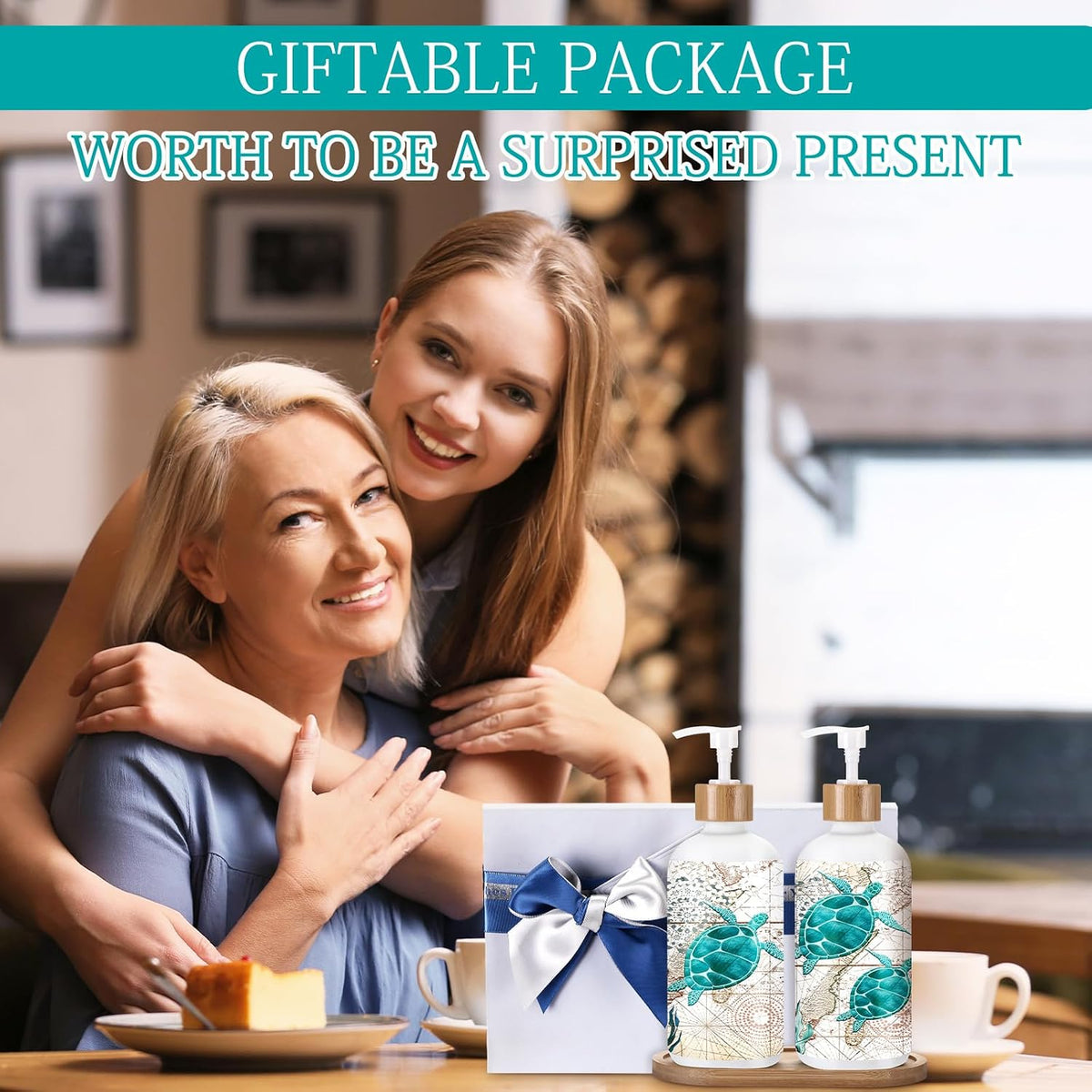 Potchen 2 Pack Sea Turtle Soap Dispenser, Beach Ocean Glass Bathroom Decor