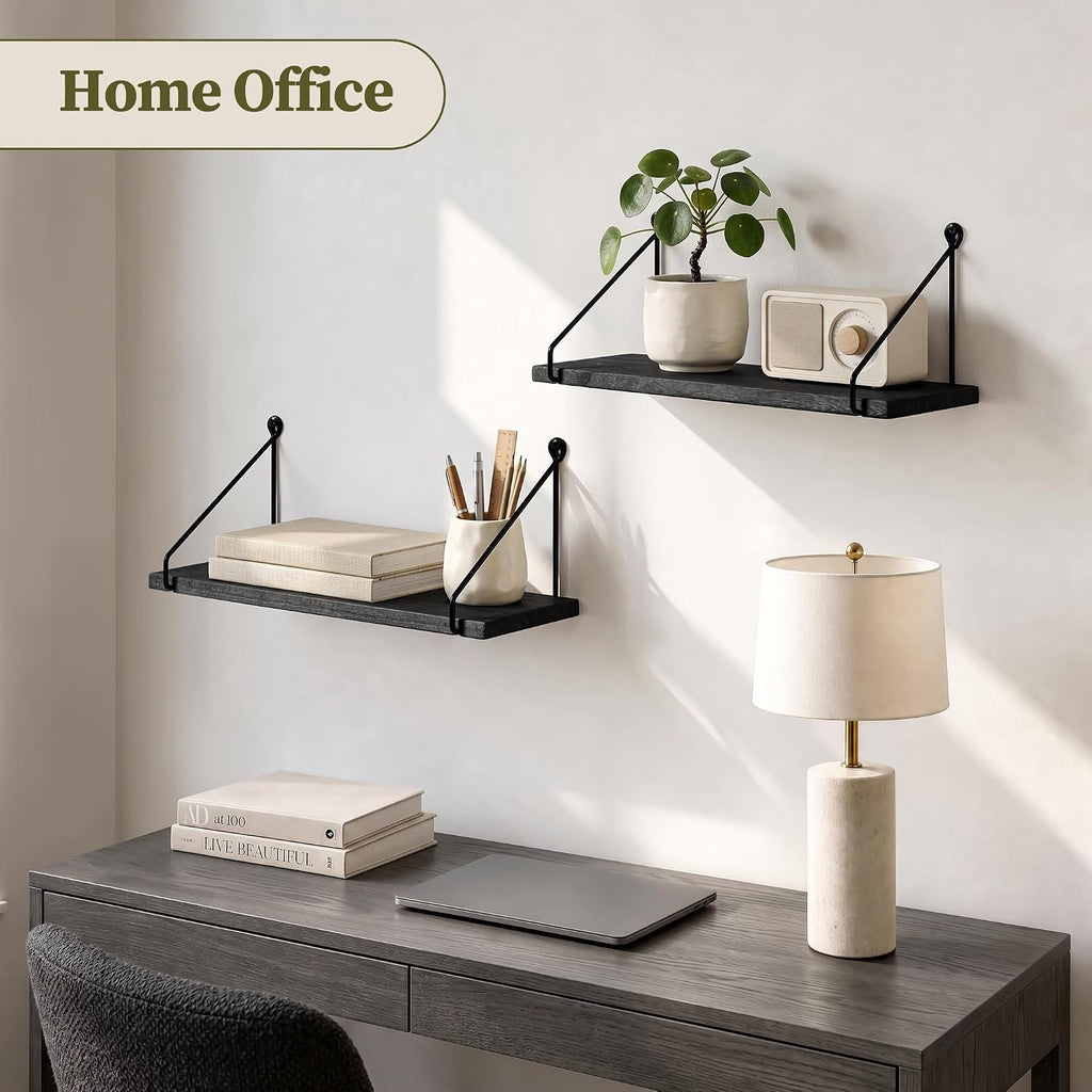 Afuly Black Floating Shelves for Wall, Display Wall Shelf, Solid Wood