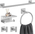 TURS 5-Pieces Brushed Nickel Bathroom Hardware Set 23.6 Inch SUS304 Stainless Steel Towel Bar Set Wall Mounted Square Toilet Paper Holder with Shelf