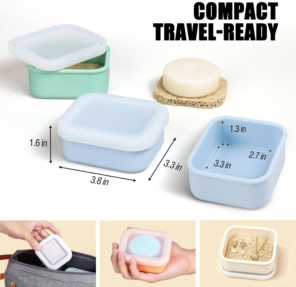 OTHIX 2 Pack Leakproof Silicone Travel Soap Case, Small Bar Soap Holder Container with Drainage Layer & Mini Portable Soap Dish Fits for Shampoo Bar, Gym, Camping (Baby Blue & Sage Green)
