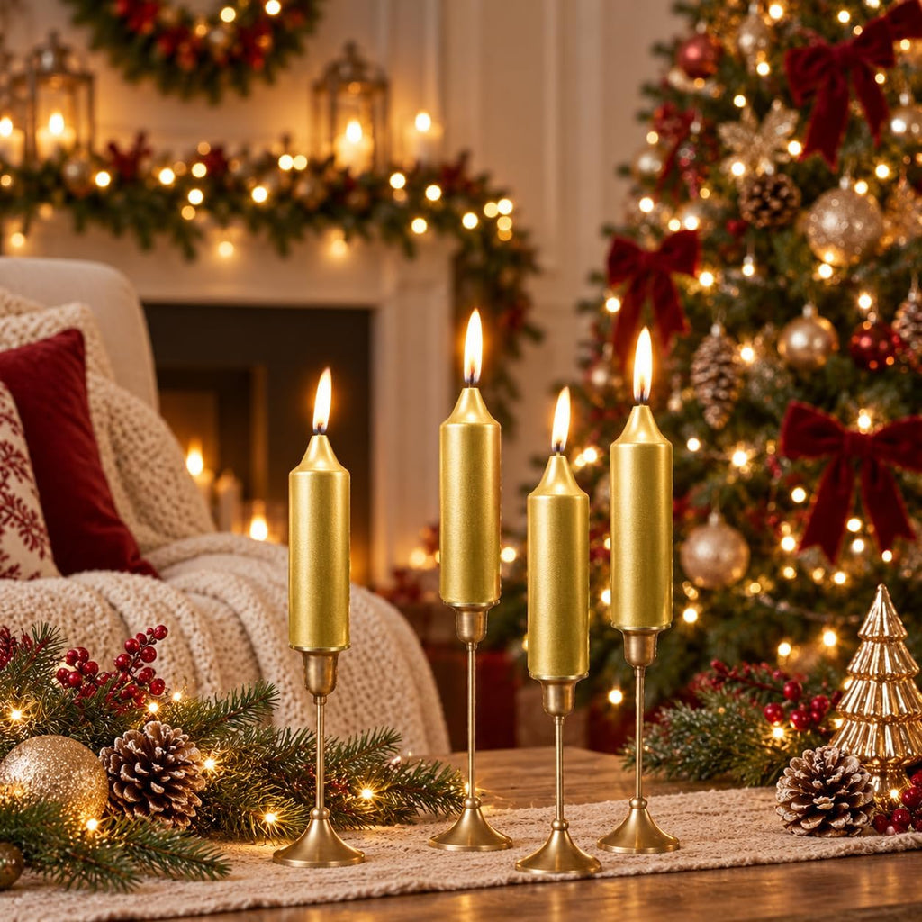 Gold Short Taper Candle Candle Sticks, 5 Inch Mini Pillar Candles, 4PCS Handmade Unscenteds Candlesticks for Holidays Church Christmas Celebration Party Decor