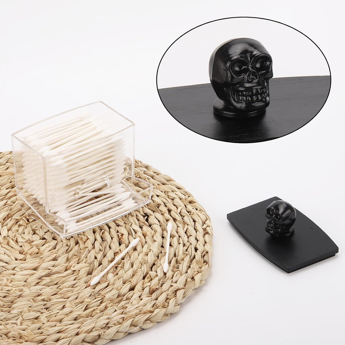 Tbestmax 10oz Qtip Holder Dispenser Big Clear Bathroom Organizer Accessories Decor for Storage-Qtips Cotton Ball Holder, Cotton Swabs, Floss Container - Black Lid