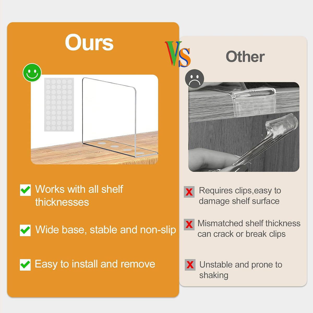 SortNStore Shelf Dividers for Closet Organization: 10" Tall x 12" Deep