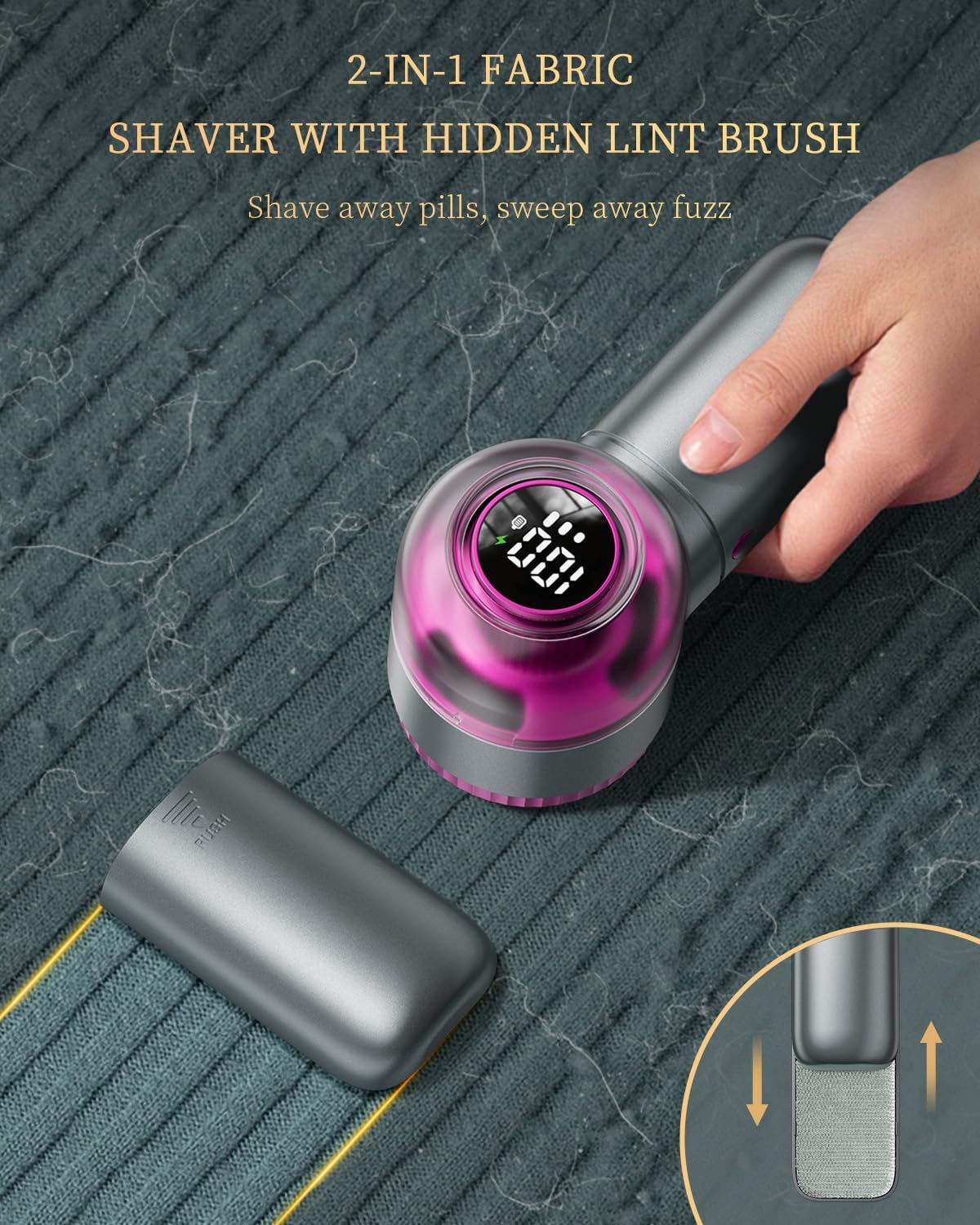 Fabric Shaver with Lint Brush, Large Lint Shaver with Digital Display