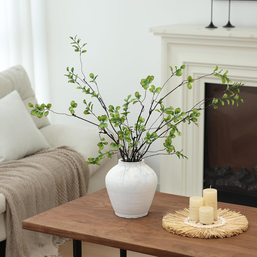 mizii 5pcs Artificial Greenery Stems 38in Realistic Faux Ficus Branches Long Stem with Green Leaves Fake Plants Eucalyptus Stems Greenery Decoration for Vase Table Room Home Indoor Decor (Green)