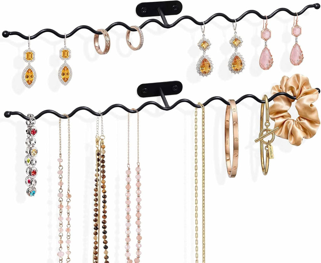 Jewelry Wall Mounted Organizer: 16" Wavy Necklace Storage for Apartment