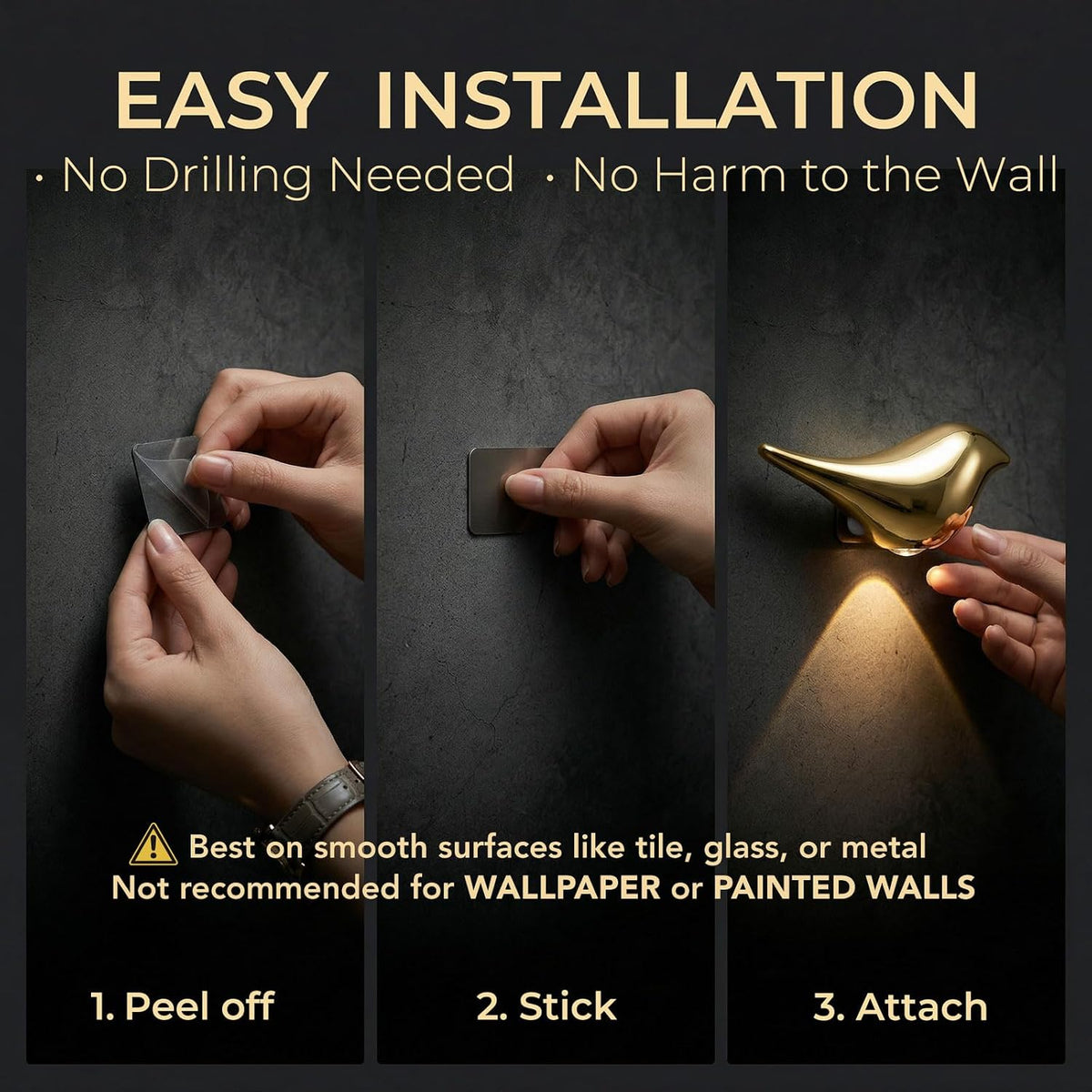 2-Pack Indoor Motion Sensor Bird Wall Lights, Golden