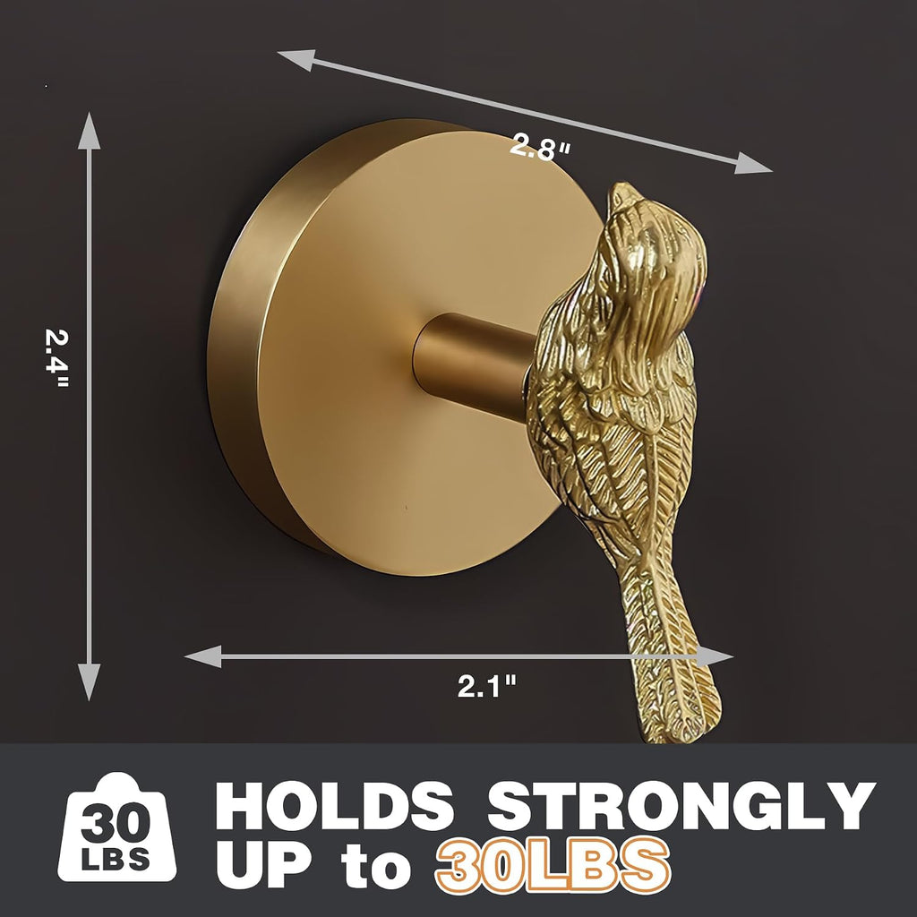 Bird Wall Hook, Solid Brass Heavy Duty Vintage Plant Hook. Used for Hanging Clothes, Hats, Towels, Bags, Organizing Decorative Wall Hooks