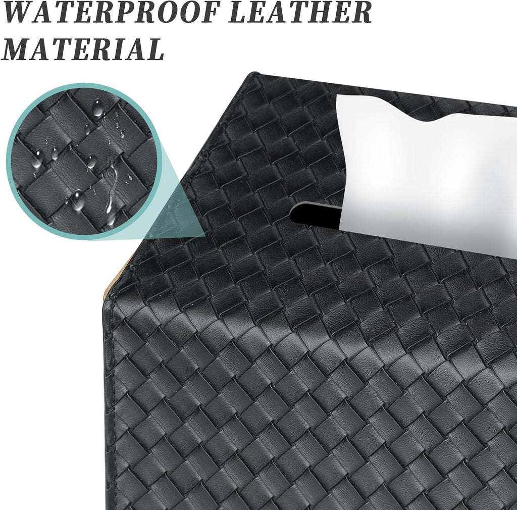 NiHome PU Leather Tissue Box Cover for Kleenex Hand Towels, Black