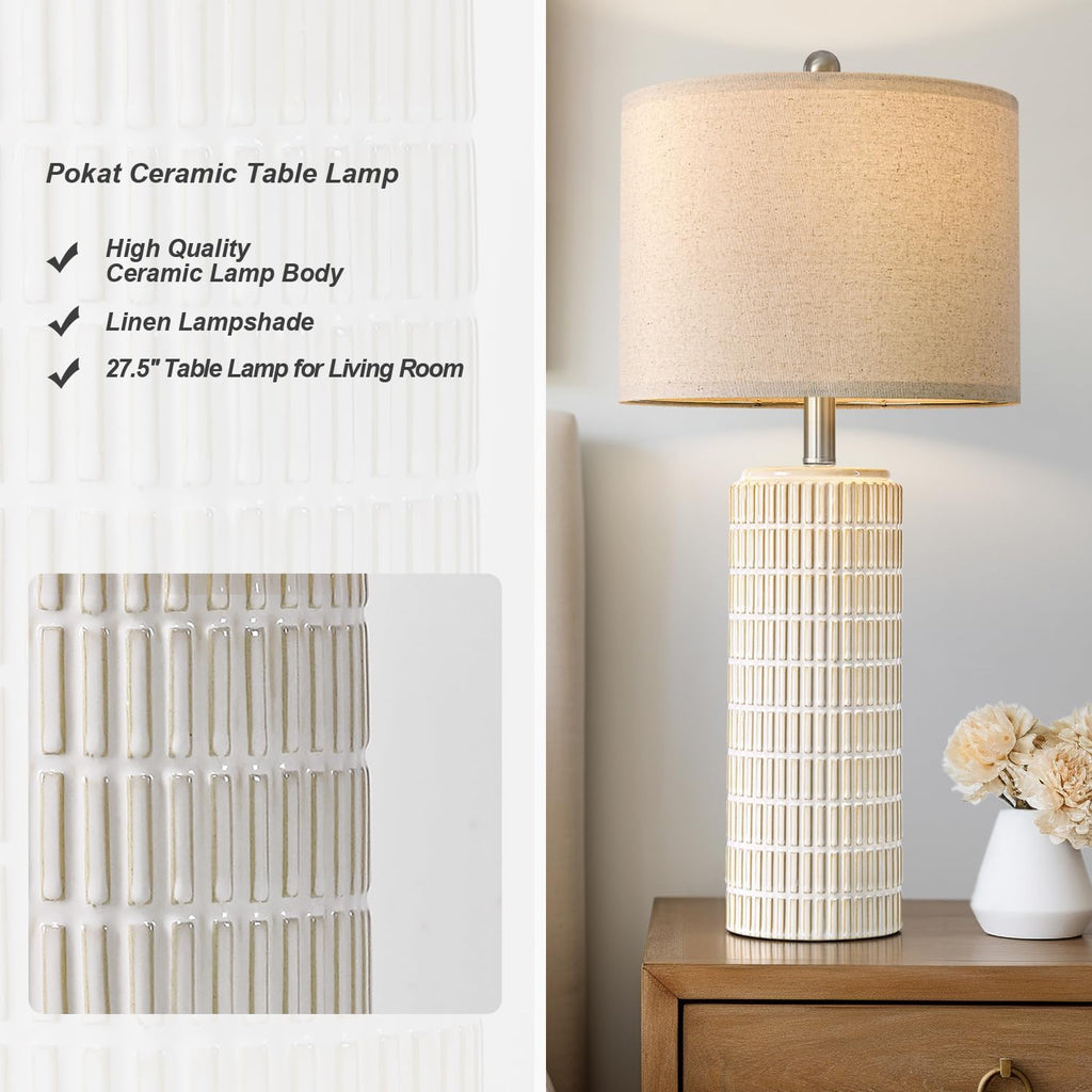 PoKat 27.5'' Tall Table Lamps for Living Room Set of 2, Ceramic Bedroom Lamps for Night Stands, Modern Bedside Lamps for Bedroom Living Room, Nightstand Lamps for End Table, Hallway, Gold and White