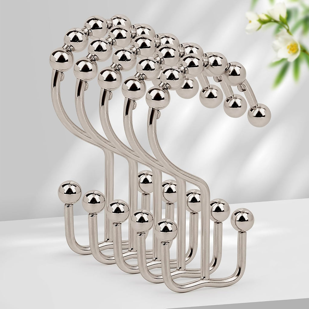 Resze 12 Pcs Shower Curtain Hooks,Metal Double Shower Curtain Rings, Nickel