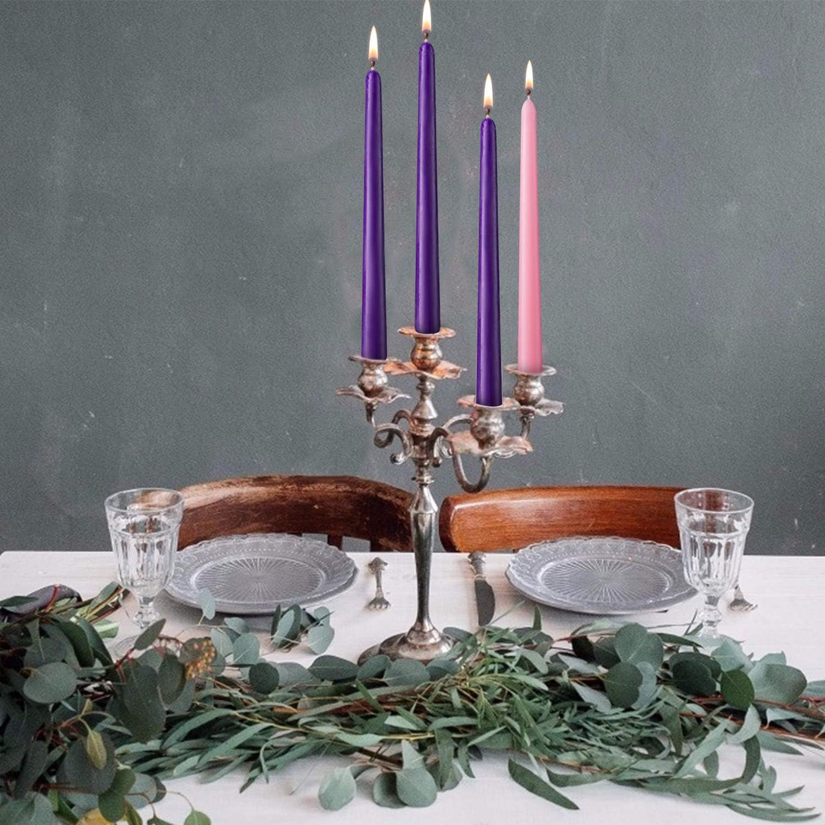 24 Pack Christmas Products 18 Purple and 6 Pink 10 Inch Unscented Taper Advent Candles Set