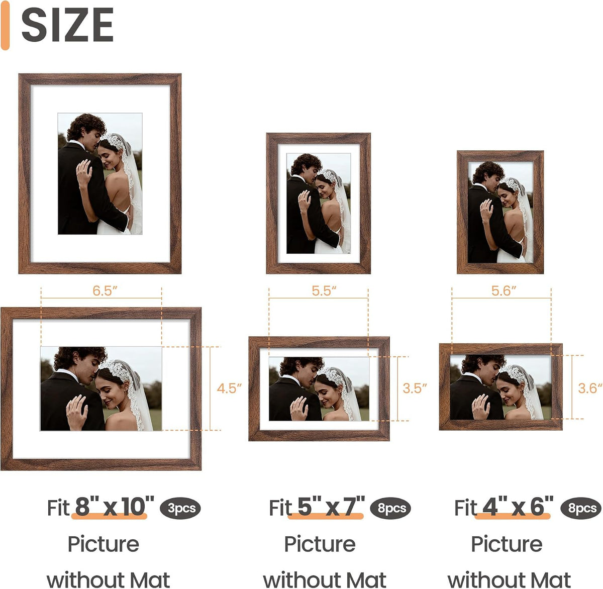 upsimples Picture Frames set of 19, Including 8x10, 5x7, 4x6 Brown Frame