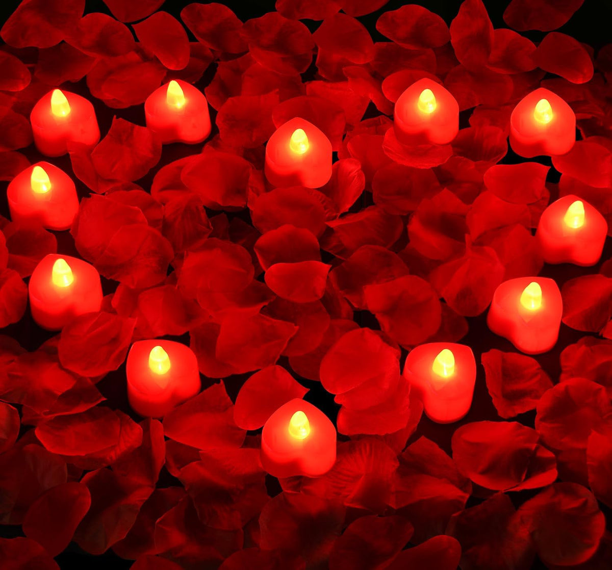 KOABY 1000pcs Red Artificial Rose Petals with 12pcs Red LED Tea Lights