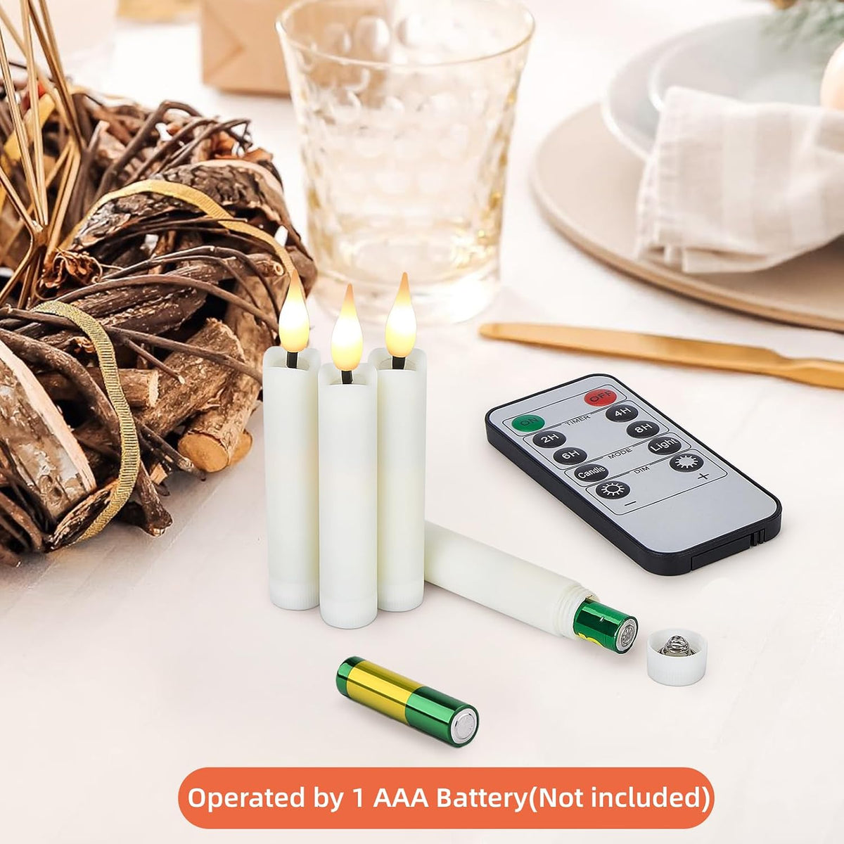 IMAGE Clip On Candles for Christmas Tree, 3.8 Inch Battery Operated Flameless Taper Candles with Remote Control Timer, Warm White LED Tree Candles with 3D Flickering Wick