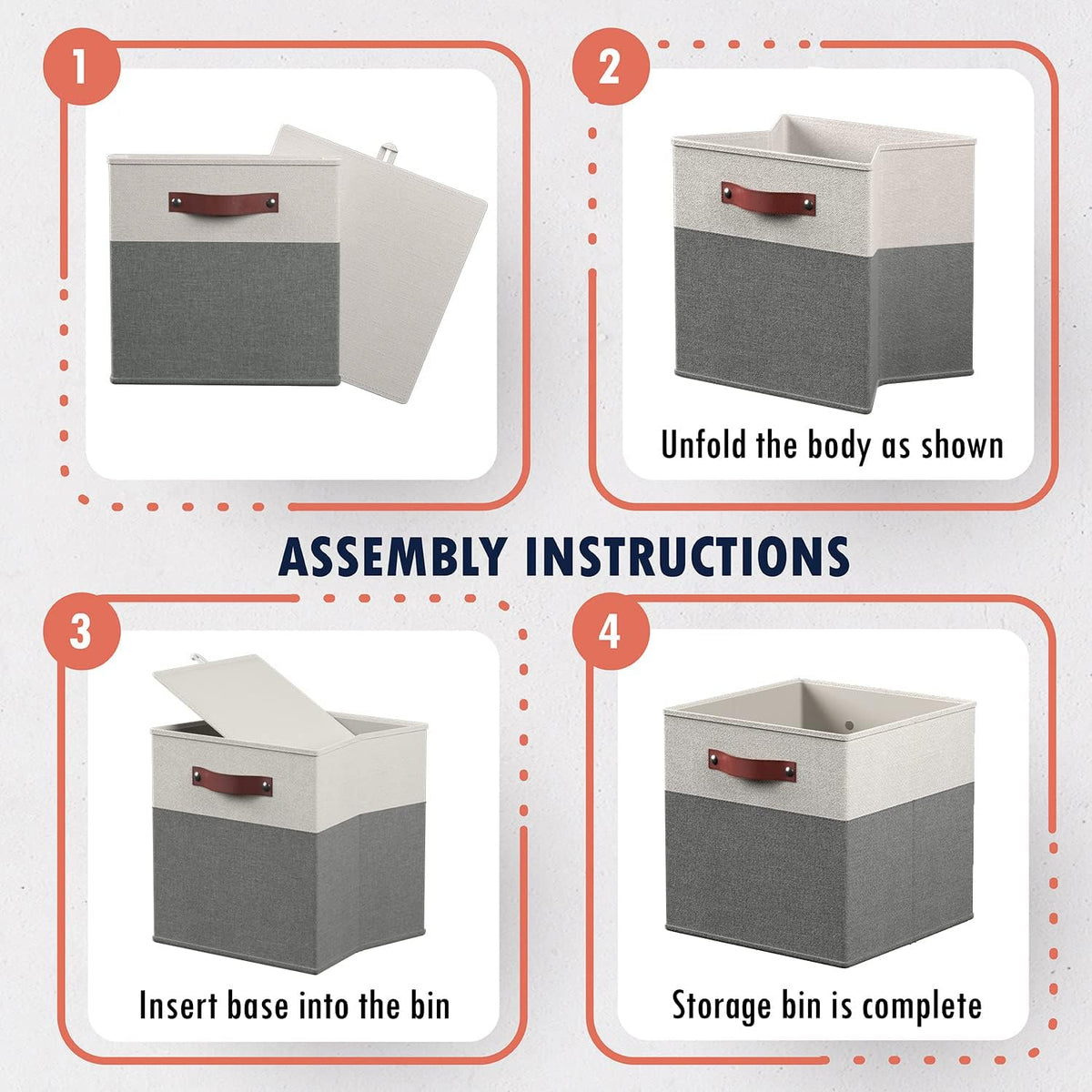 Ornavo Home 13x13 Foldable Fabric Storage Cube Bins, 6 Pack, White/Gray