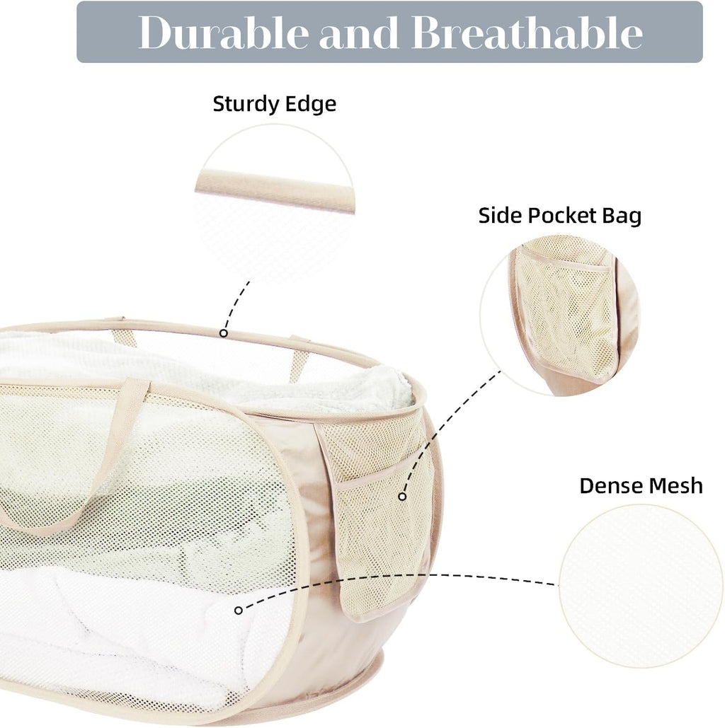 5 Pcs Durable Collapsible Laundry Baskets, Foldable Laundry Basket Large Opening, Pop Up Laundry Hamper with Pocket, Clothes Hamper with Handles for Laundry, Bathroom, Kids Room, Dorm or Trave