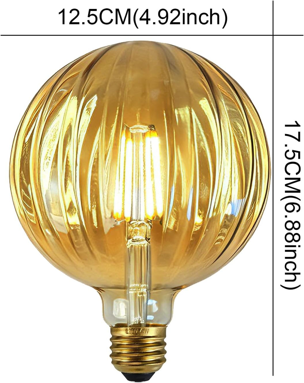 Hand Blown LED Edison Bulb, G40 Watermelon Ribbed Amber Glass, 4W 2500K Vintage Light, E26 Non-Dimmable Decorative Lamp for Farmhouse, Cafe, Bar Pendant Lighting