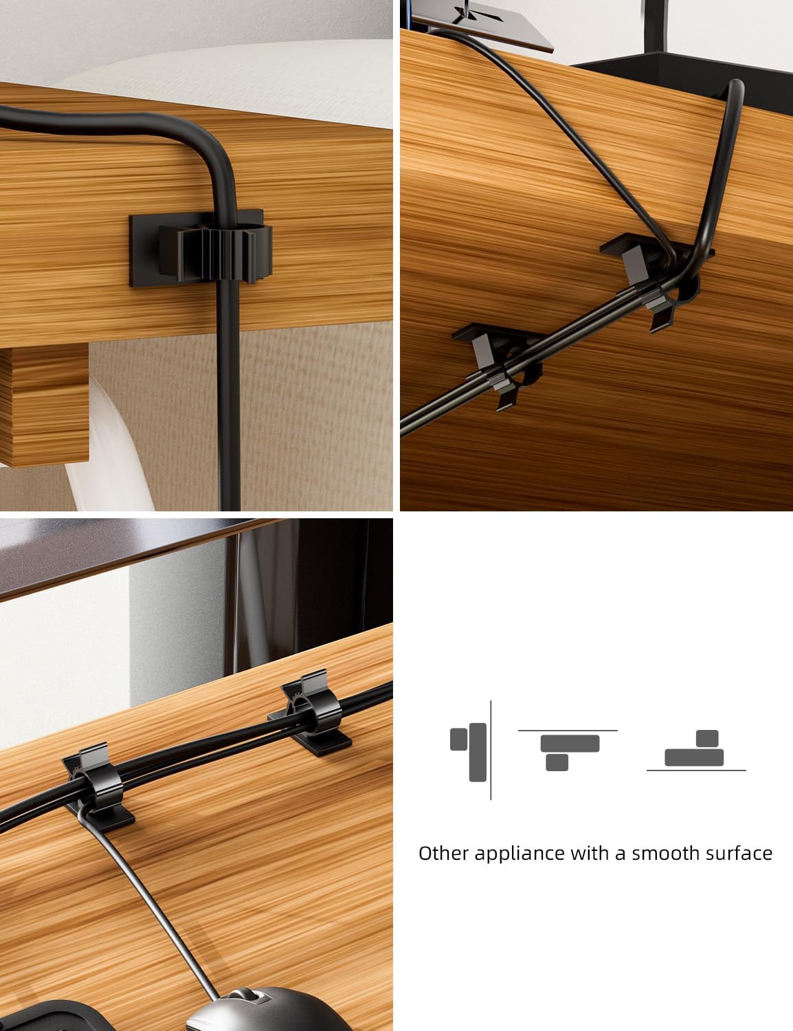 Viaky 30Pcs Black Wire Clips,Self Adhesive Cables Clips Cable Organizer