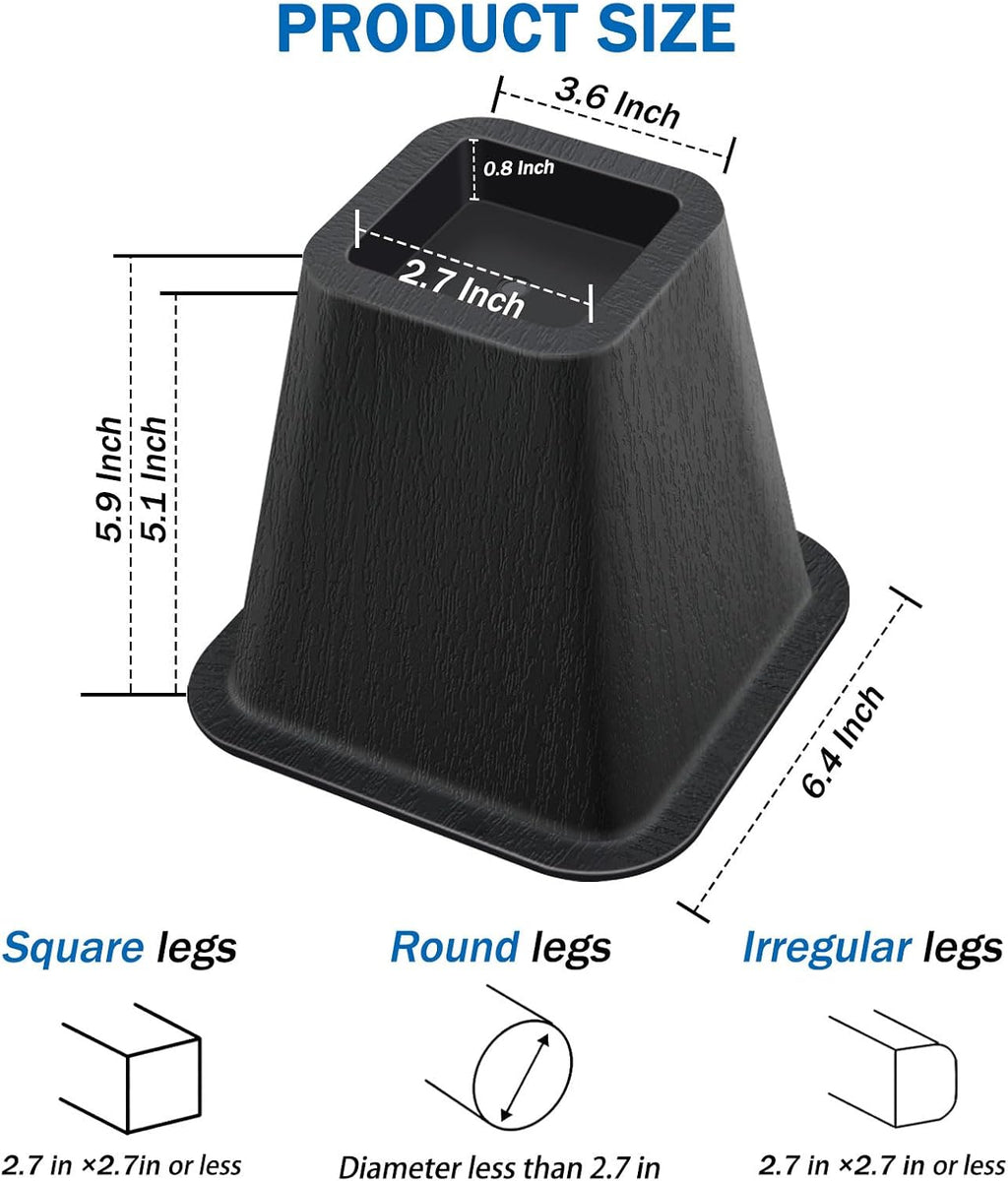 ANNKUT 6 Inch Heavy Duty Bed Risers, Furniture Risers for Desk, Chair, Table or Sofa, Couch Lift Risers, Supports up to 2200 lbs per Leg(6 Pack Black)
