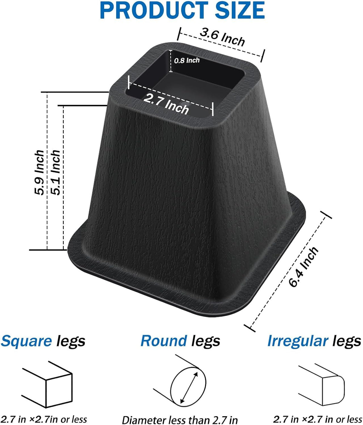 ANNKUT 6 Inch Heavy Duty Bed Risers, Furniture Risers for Desk, Chair, Table or Sofa, Couch Lift Risers, Supports up to 2200 lbs per Leg(6 Pack Black)