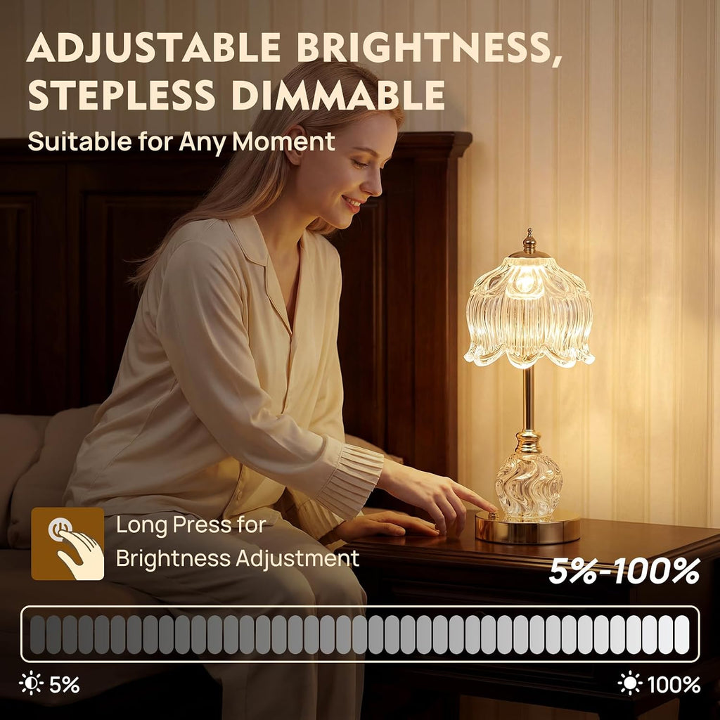 Flower Battery Operated Rechargeable Lamp Cordless, Lily, Clear