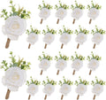 Gvhntk Ivory Rose Boutonniere for Men Wedding Set of 20 Groom Groomsmen Best Man Artificial Flowers Boutonniere for Wedding Ceremony Anniversary Prom Flowers Formal Dinner Party