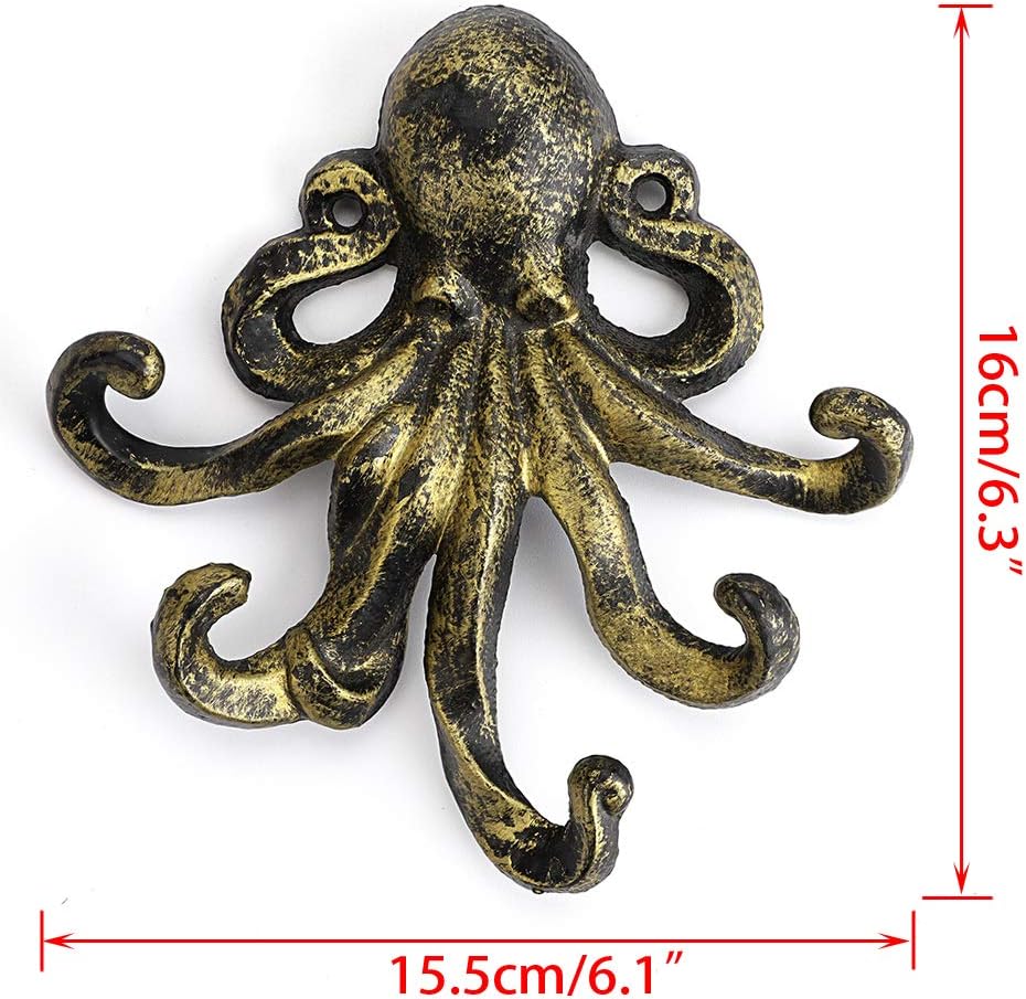 Sumnacon 6 Inch Cast Iron Octopus Decorative Coat Hook - Wall Mounted Nautical Hand Towel Rack Holder with Screws, Rustic Metal Clothing Hanger for Bedroom/Bathroom/Kitchen/Balcony, Green Bronze