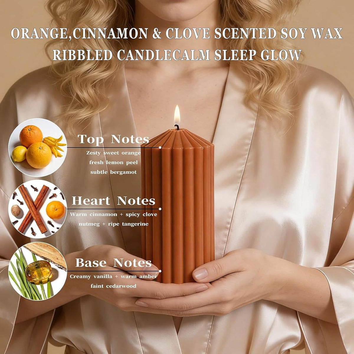 Ribbed Decorative Pillar Candles, 3 Pack,2.8 x 4/6/8 Inch, Burnt Orange