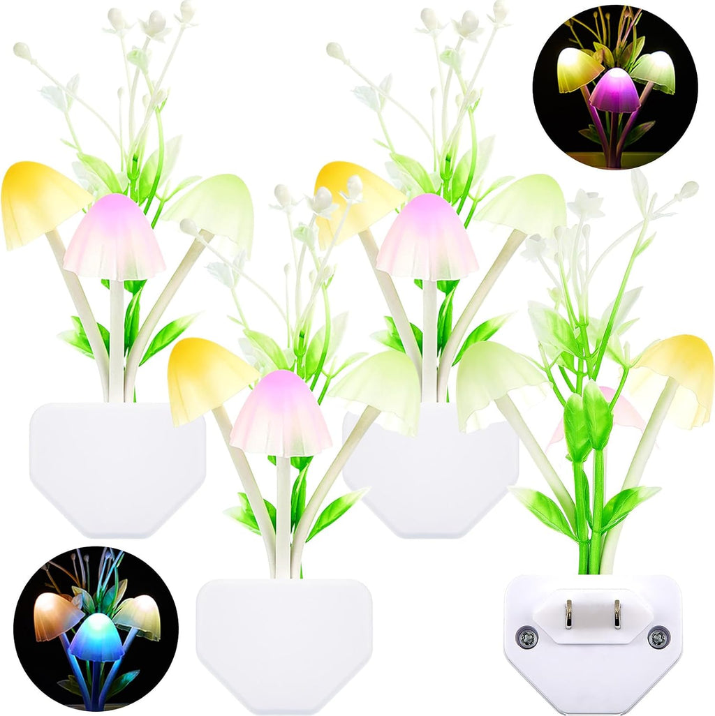 Mudder 4 Pcs Sensor Mushroom Night Lights LED Night Lights 7 Color Changing Plug-in Light Sensor Wall Lamp for Adults Bedroom, Bathroom, Christmas Party Gift(Float Grass Style)