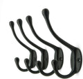 Craftsman Road Vintage Cast Iron Wall Hooks (Black Texture Finish, Set of 4) - Rustic, Farmhouse Coat Hooks | Great for Coats, Bags, Towels, Hats | Classic Slender