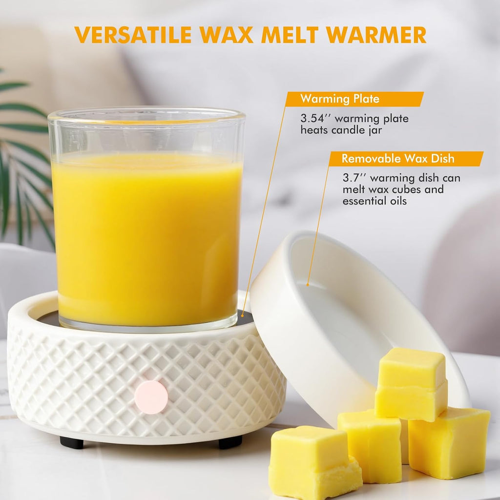 Wax Melt Burner Warmer with Timer Ceramic 4-in-1 Electric Candle Warmer Auto Shut-Off for Scented Wax Melts, Candle Jars, Essential Oil, Coffee Cup Warmer Home Decor Fragrance Gifts for Women - White