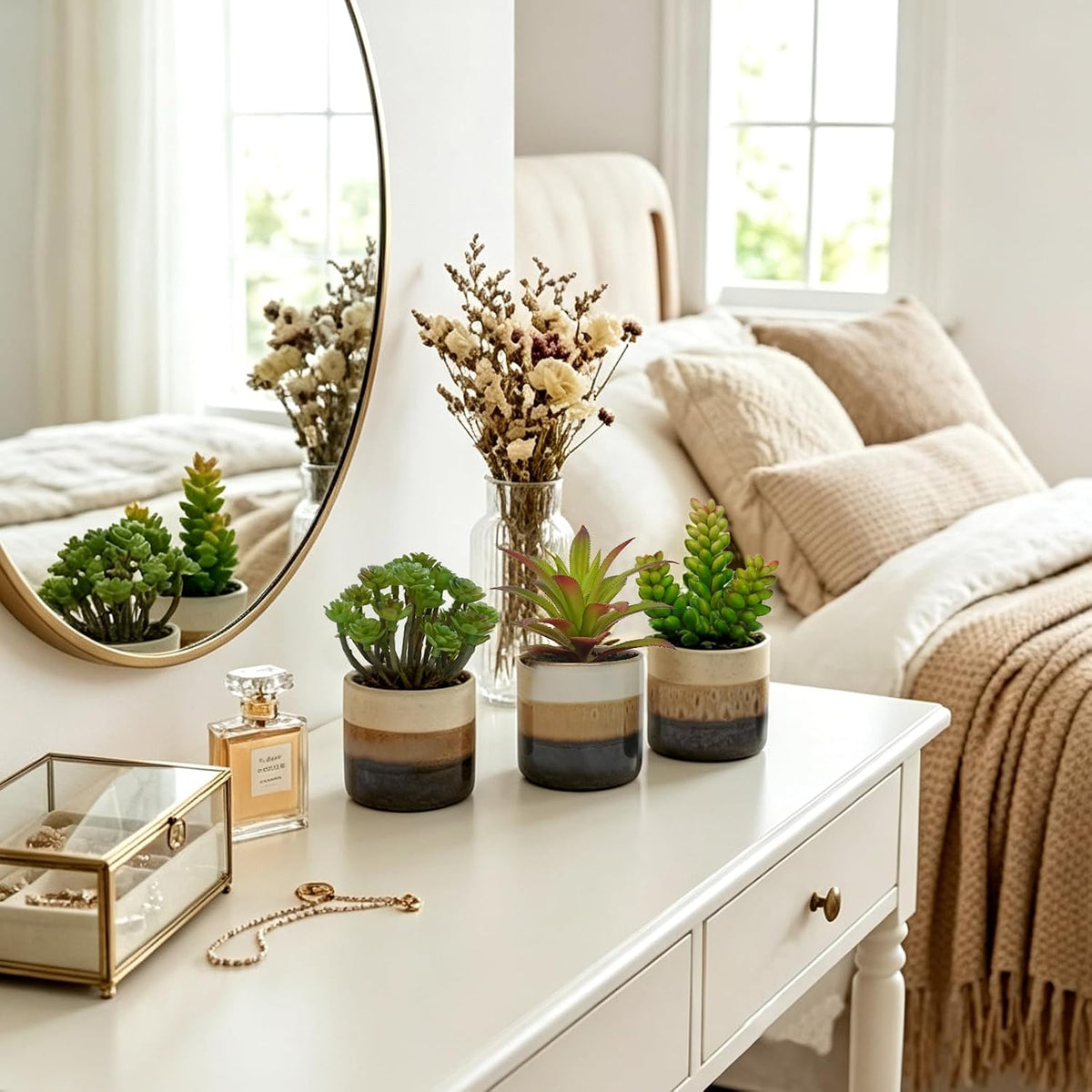 Succulents Plants Artificial, Set of 3 Faux Succulents
