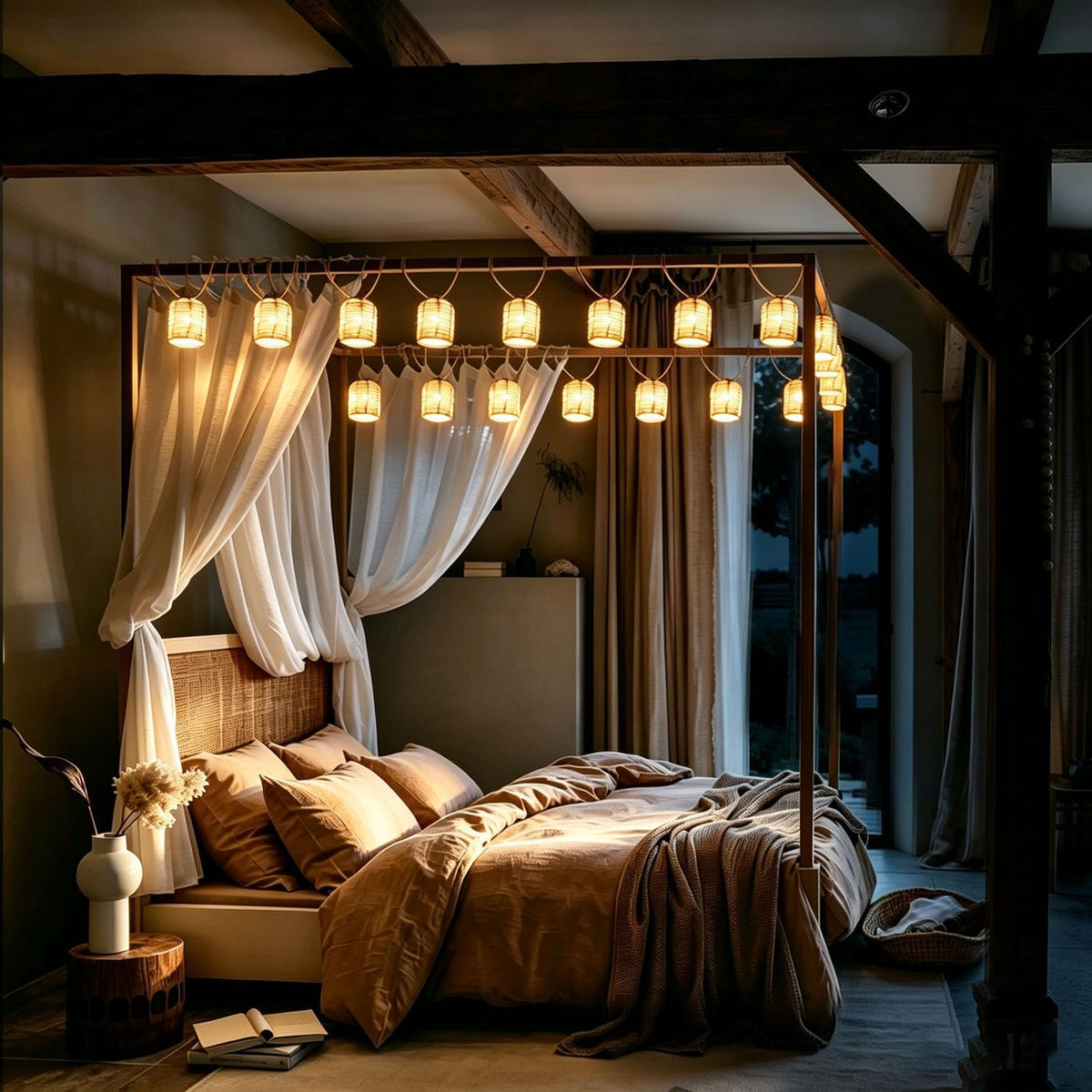 Plug-In Lantern String Lights, 13FT Rattan String Lights 10 Bulbs Natural