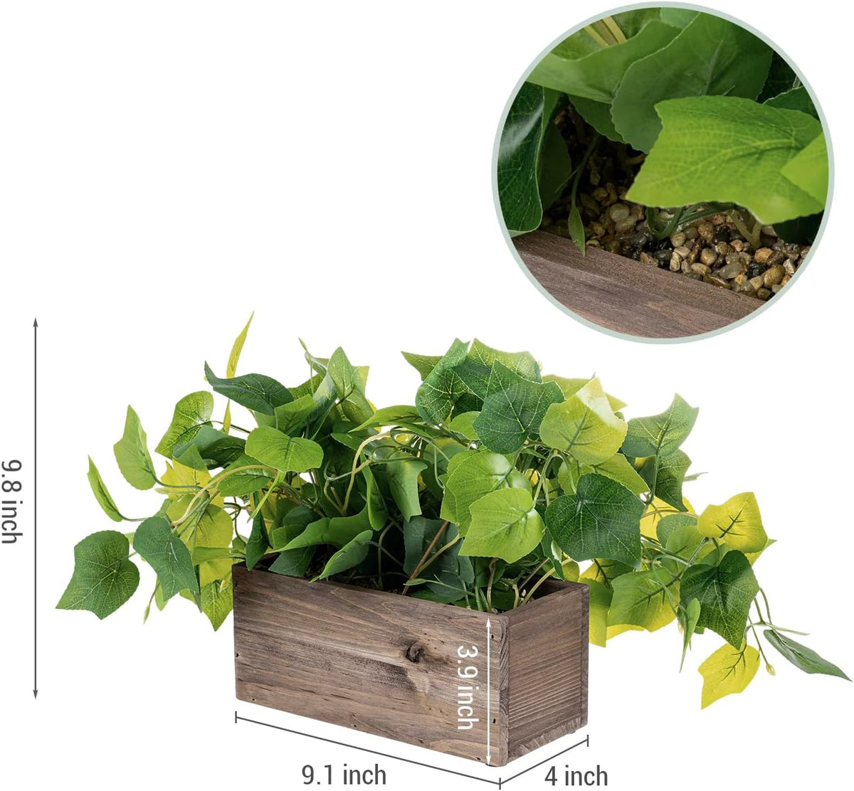 MyGift Artificial Grape Leaf Vine, Rustic Brown Wood Planter Box