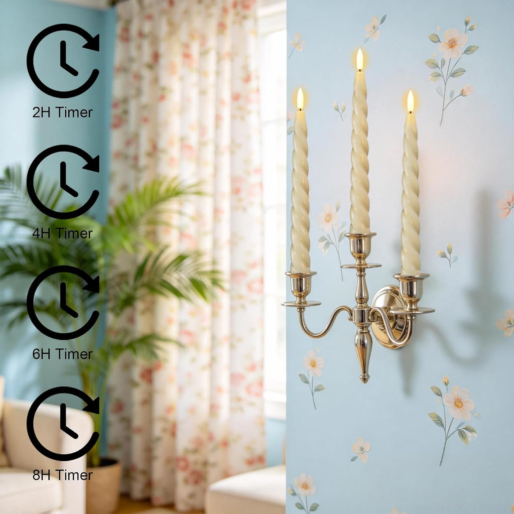 Eldnacele Ivory Flameless Taper Candles Battery Operated with Remote Timer
