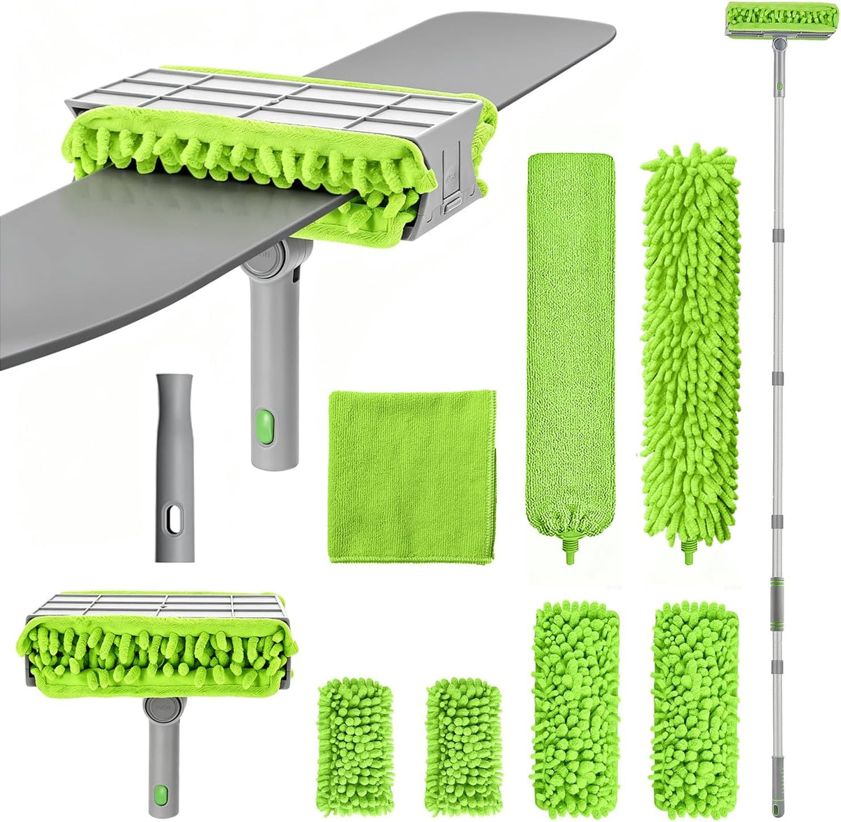 Extendable Fan Duster Set with 72 Inch Handle,Reusable Brush Cloths, for Ceiling Fan, Blinds & Baseboards
