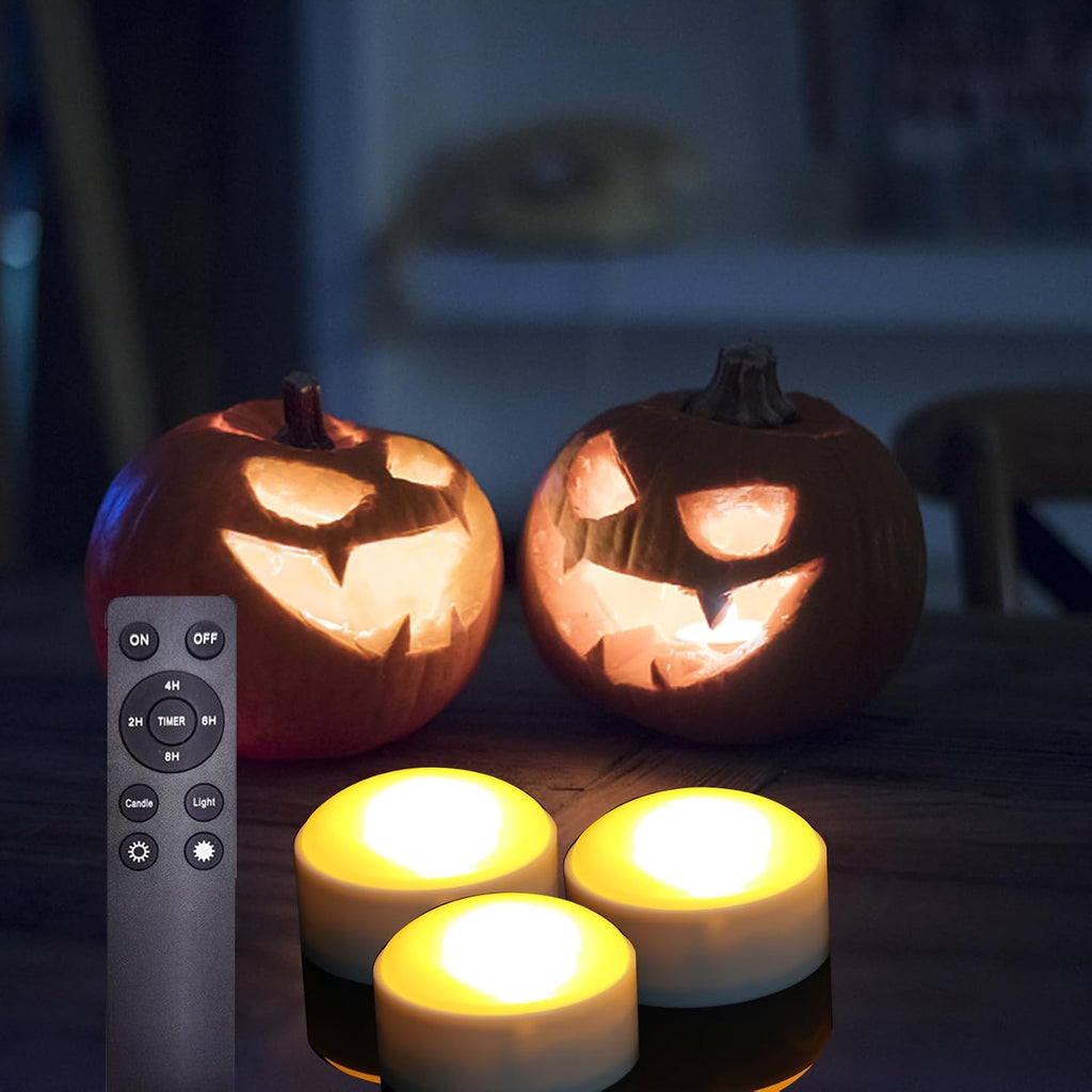 Halloween Pumpkin Battery Operated Flameless LED Candles w Remote, White