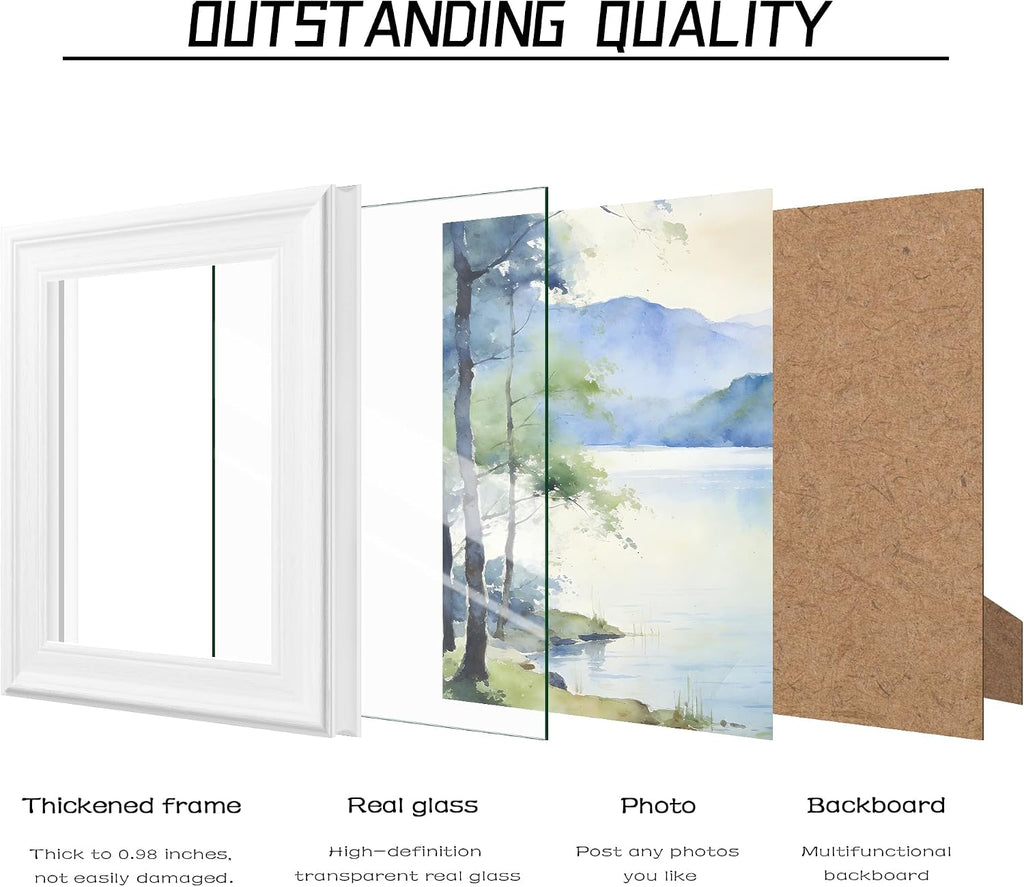 PEALSN 5x7 Picture Frame, Real Glass Front and Black Backboard, White