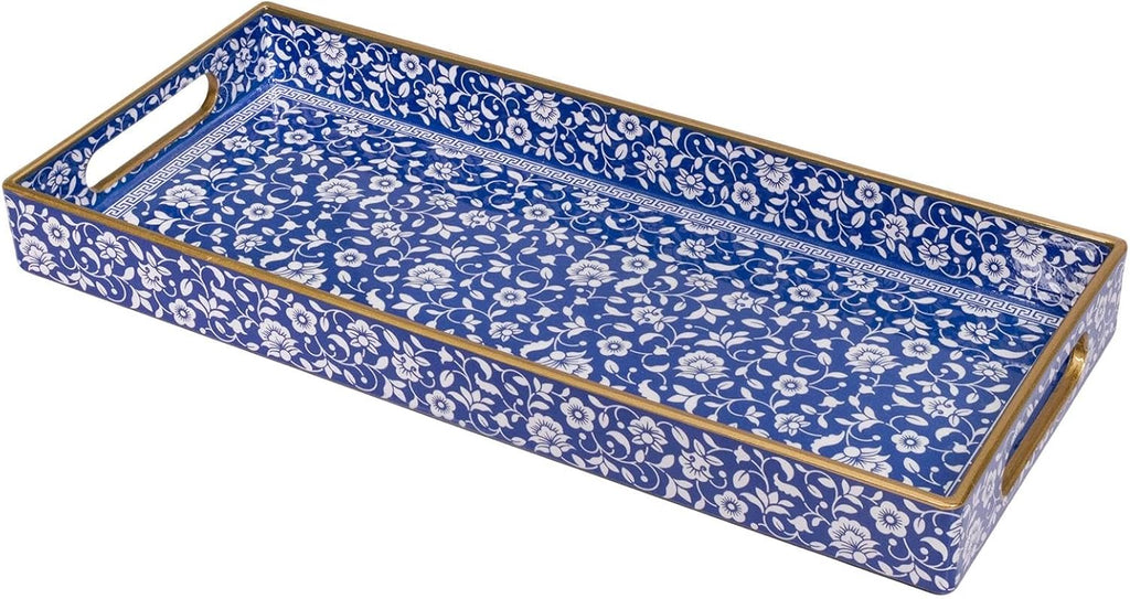 MAONAME Blue Bathroom Vanity Tray, Plastic Decorative Trays with Handles