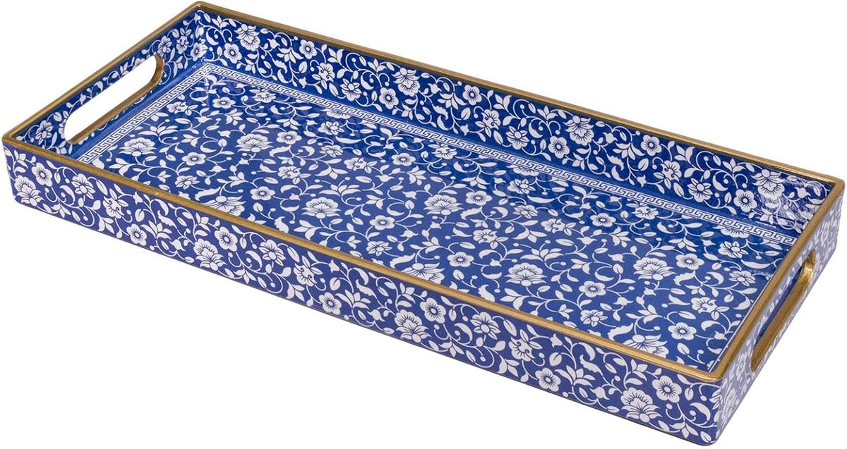 MAONAME Blue Bathroom Vanity Tray, Plastic Decorative Trays with Handles