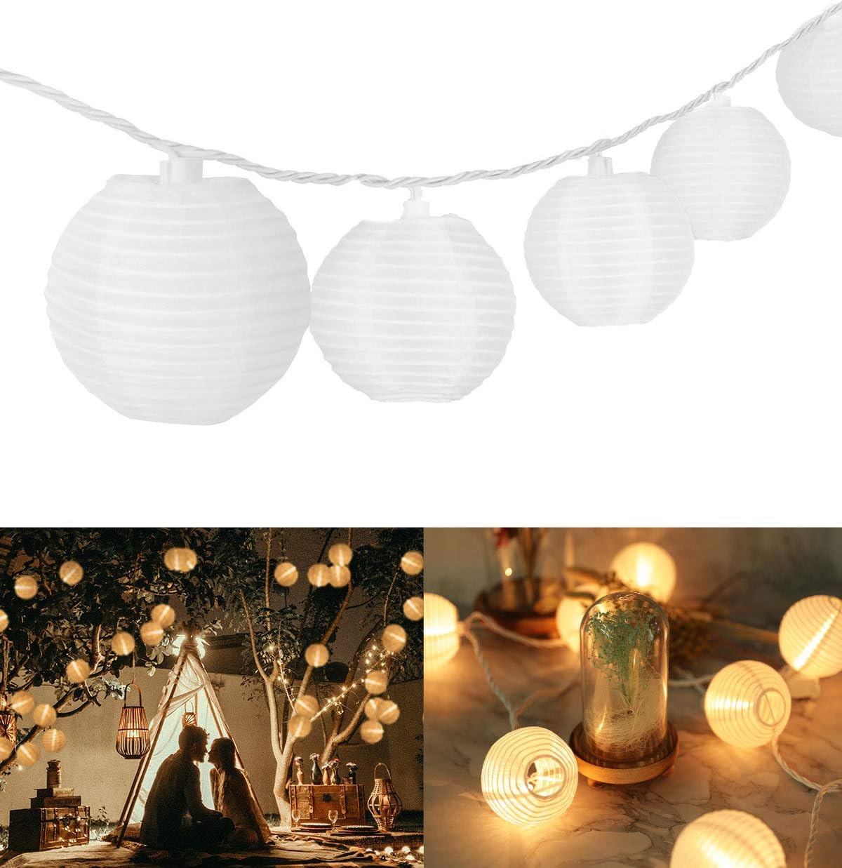 TIGOMOOV Mini Lantern Lights String Outdoor, 3 Inch Globe Lantern String Lights for Bedroom -20CT Connectable White Lights for Wedding Decorations, Patio,Porch,Window Decor