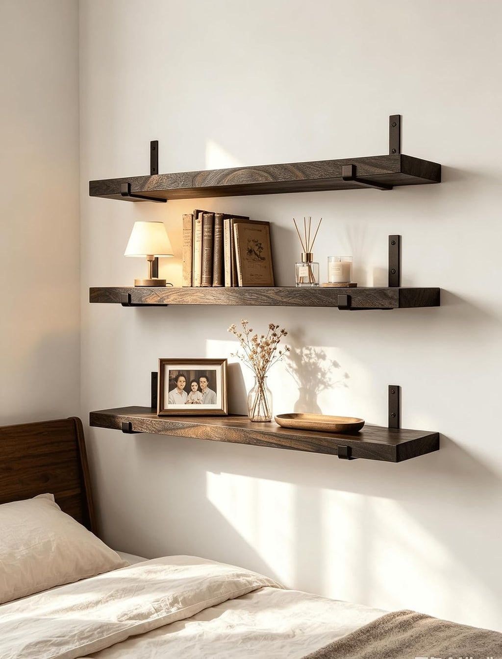 Rustic Wood Floating Shelves Farmhouse Wooden Wall Shelves for Bathroom Bedroom Living Room Kitchen Office Set of 4 Brown 24 Inch