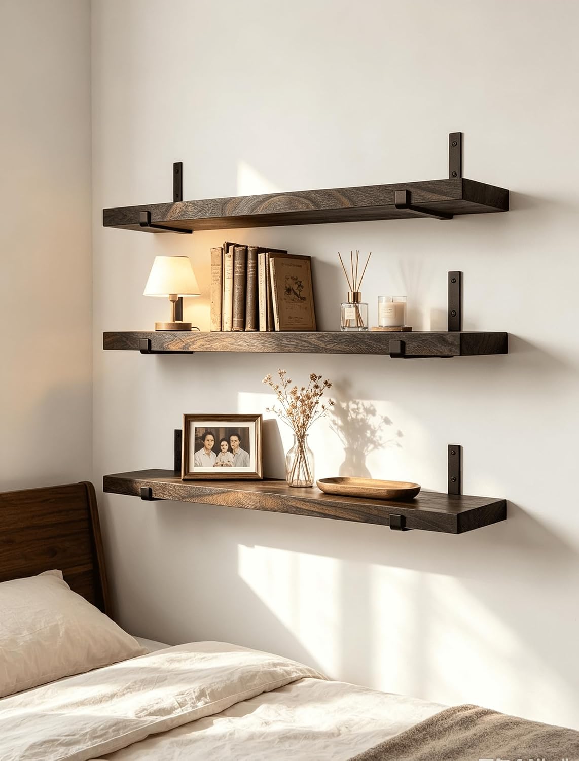 Rustic Wood Floating Shelves Farmhouse Wooden Wall Shelves for Bathroom Bedroom Living Room Kitchen Office Set of 4 Brown 24 Inch