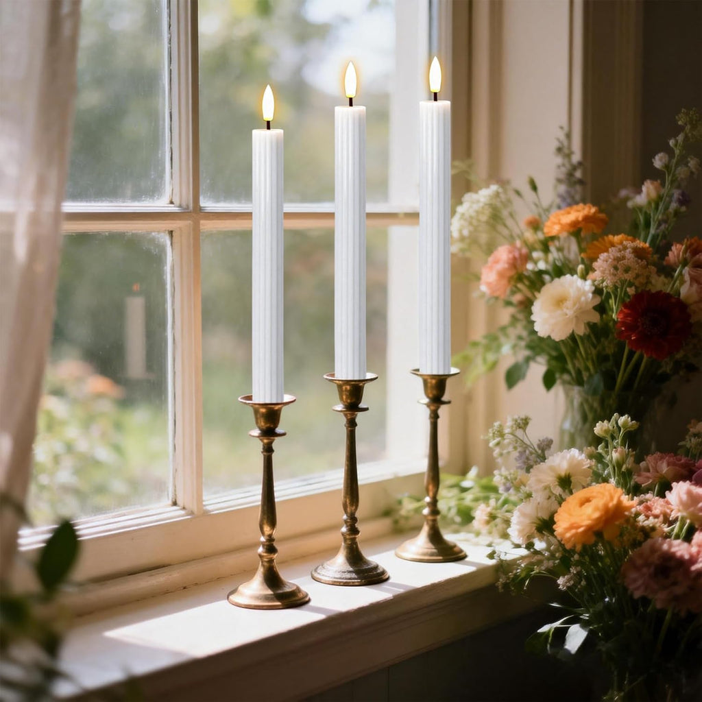 White Flameless Taper Candles Battery Operated with Remote Timer