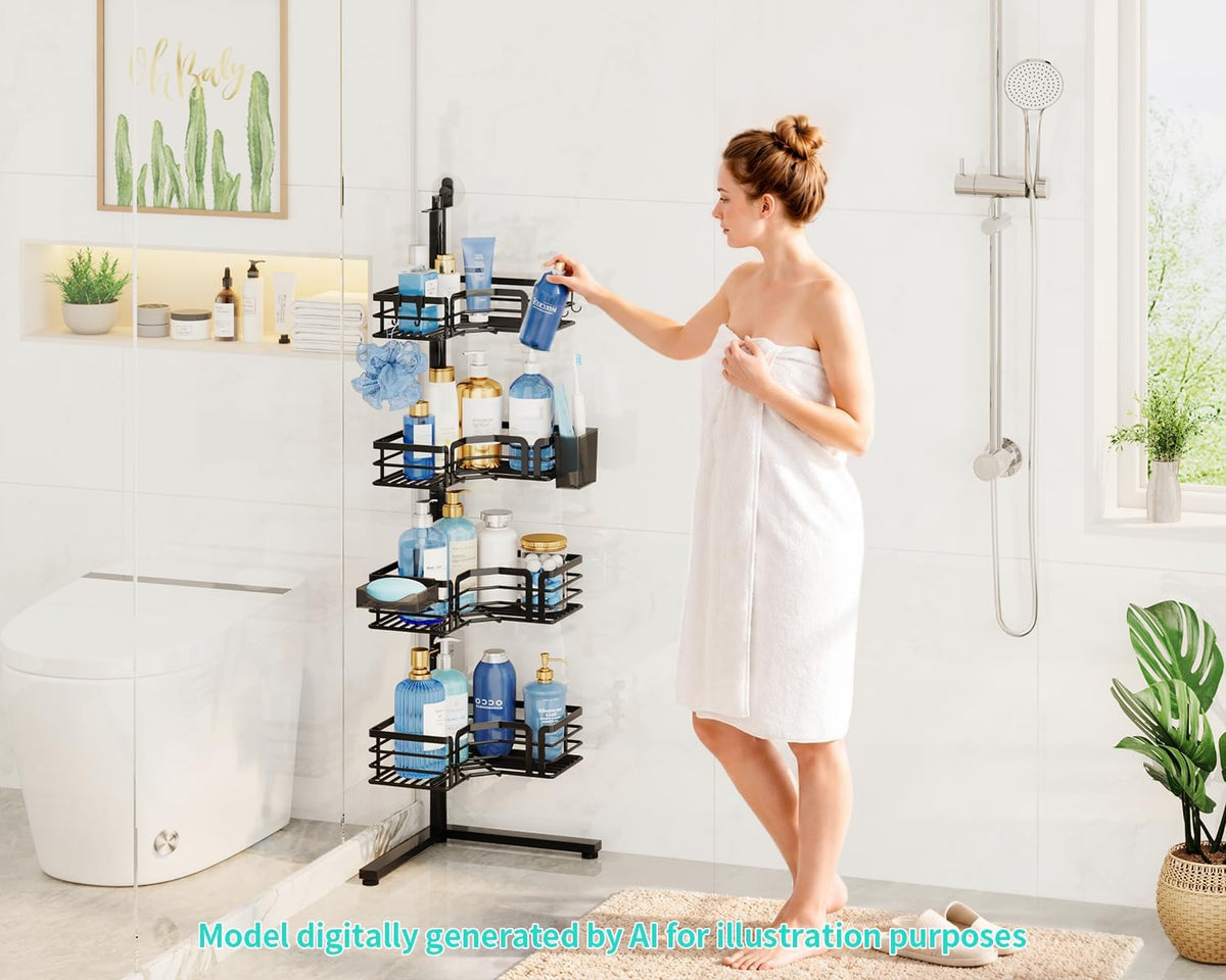 HapiRm Corner Shower Caddy Stand - 4-Tier Adjustable Shower Shelves, Black