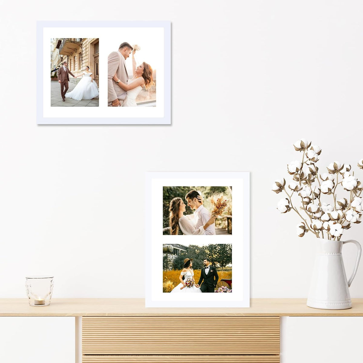 JCJMY 8.5x11 Collage Picture Frame with Mat, Display 2 5x7 Photos or 8.5x11 Picture, Two Opening 5x7 Picture Frame Collage for Wall Hanging or Tabletop, Lightweight 5 x 7 Double Photo Frame, White