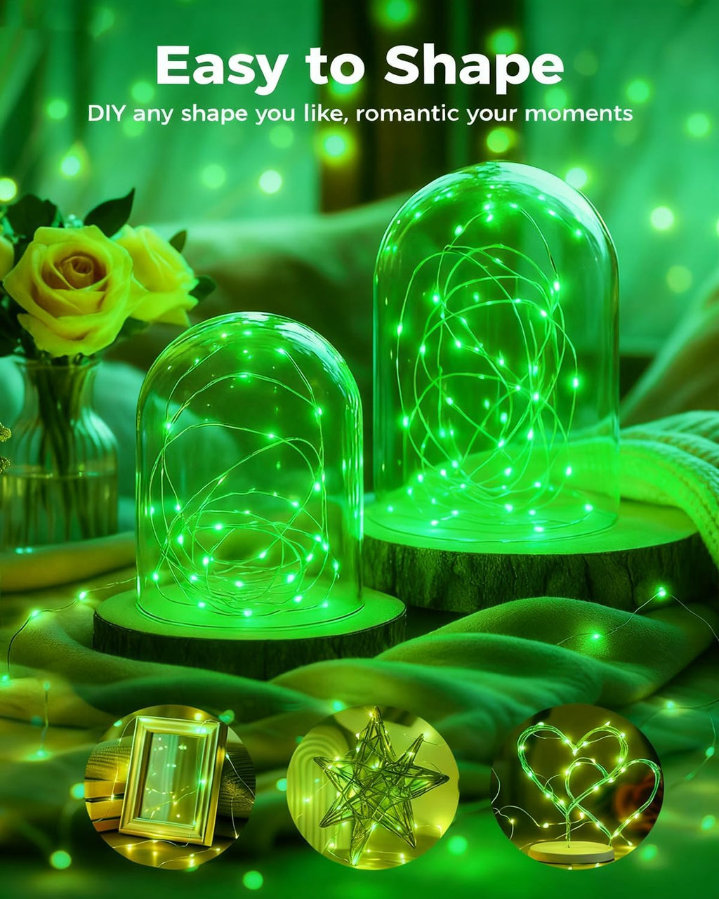 btfarm 6 Pack Fairy Lights Battery Operated, 7FT 20 LED Mini String Lights Waterproof Silver Wire for Mason Jars Centerpiece Table Crafts Bedroom Christmas Decoration, Green