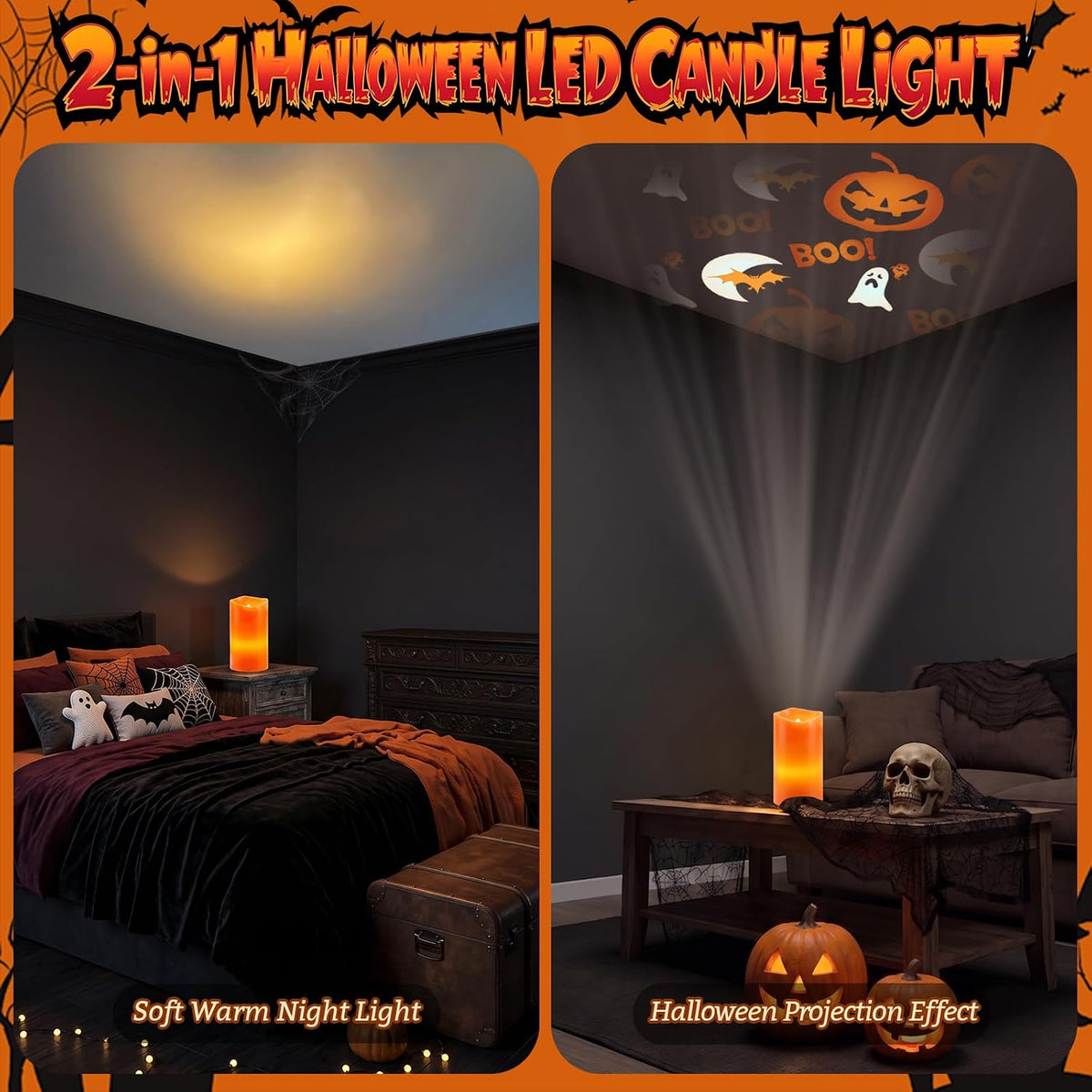 AVEKI Orange Projector Candle Light, Pumpkin Flameless Candles Lamp