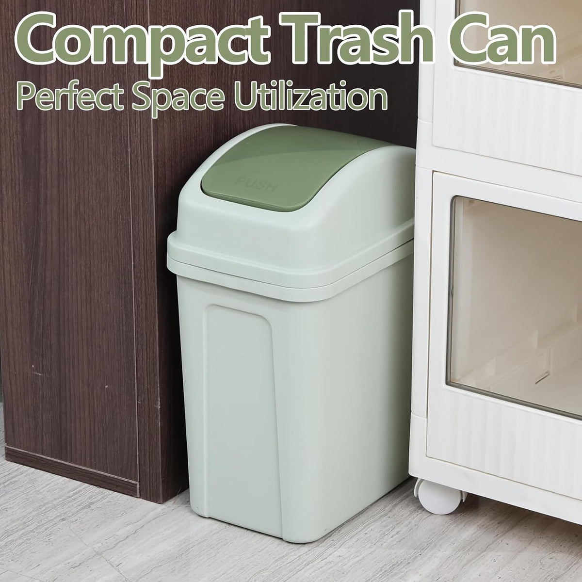 1.8 Gallon Green Plastic Garbage Can, Swing Lid Waste Can, Green